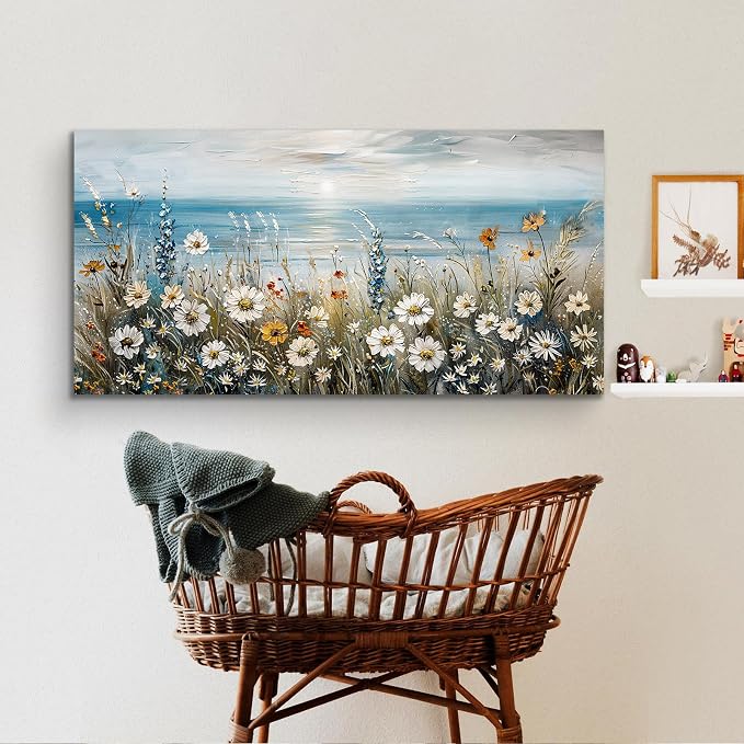 SERIMINO Coastal Landscape Wall Art Prints, Beach Daisy Large Canvas Prints - Image 6