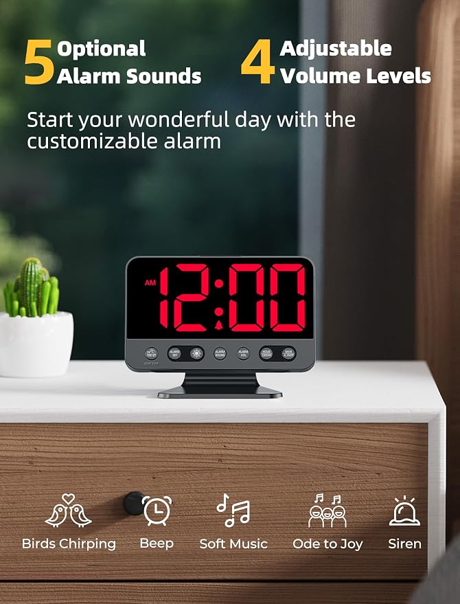 Odokee Digital Alarm Clocks for Bedrooms: Large Bold Number 5 Brightness Dimmer - Image 3