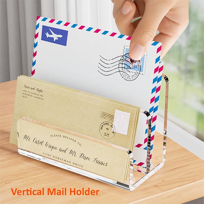 FUCDTEFC Desk Mail Organizer, 2 Section Clear Acrylic File Holder Letter - Image 6
