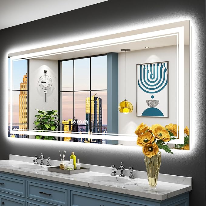 72x32 LED Bathroom Mirror with Lights, Backlit and Front Lit Anti-Fog Lighted by Awandee