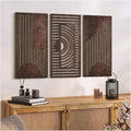 VIYYIEA Boho Solid Wood Carved Wall Art Set of 3, Geometric Minimalist Wooden by VIYYIEAART