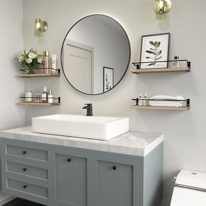 RICHER HOUSE 4-Piece Bathroom Paulownia Wood Shelves Set, Wall Mounted - Image 5