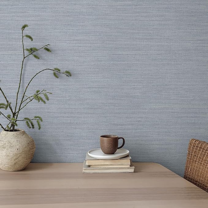 Tempaper Textured Powder Blue Horizontal Faux Grasscloth Removable Peel and - Image 6