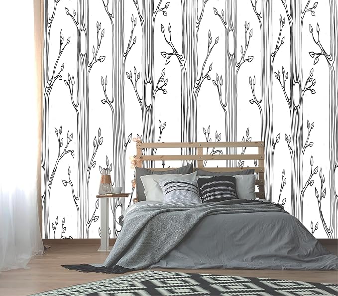 XMPMBM-Hand-Painted Cartoon Grey Tree Fabric Wallpaper Nursery Room Kids by XMPMBM-Wallpaperthatwontpeeloff