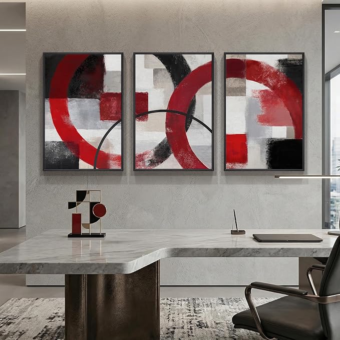 Large Framed Red Black White Abstract Wall Art - Image 6