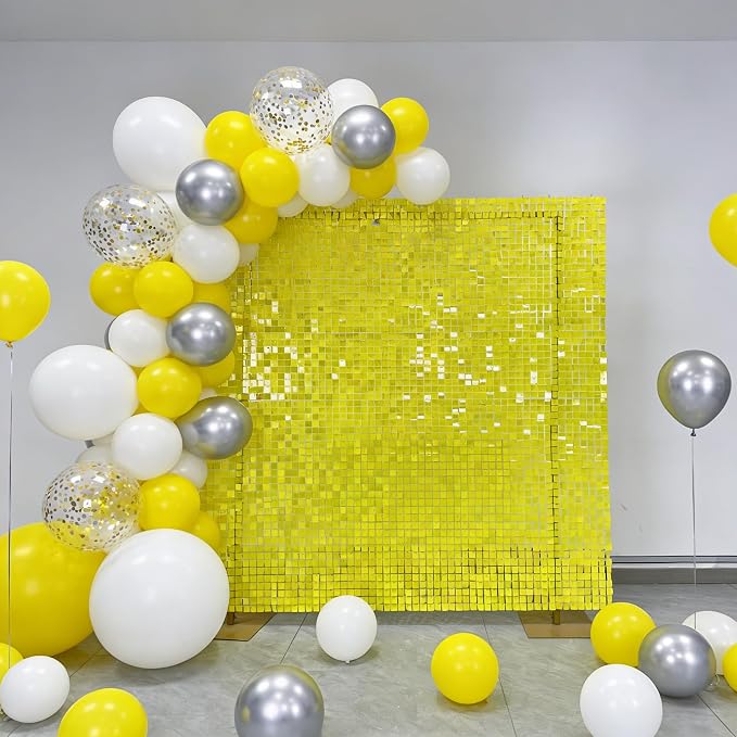 COKAOBE Yellow Shimmer Wall Backdrop 24PCS Sequins Backdrop Decoration Panels - Image 8