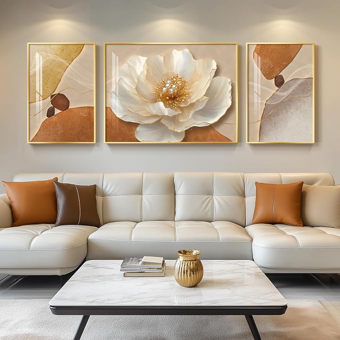 Extra Large Framed Modern Elegant Gold Floral Wall Art by Cuspin