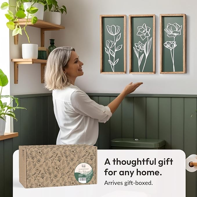 3D Floral Green Wall Art Lightweight, Wooden Ready-to-Hang Boho Framed Wall Art - Image 7