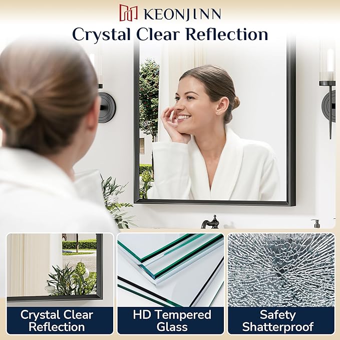 Keonjinn 55 x 30 Inch Black Bathroom Mirrors - Image 3