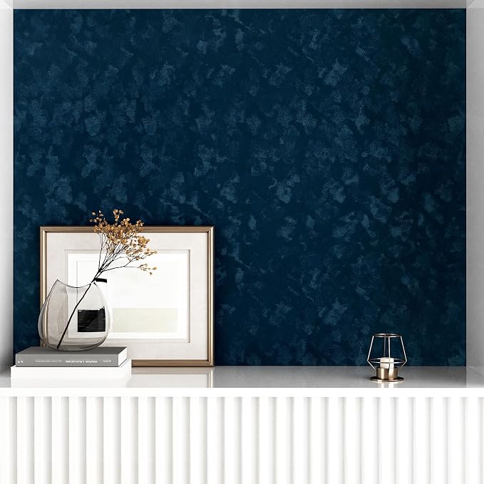 Wallercity Blue Velvet Fabric Wallpaper Peel and Stick Floral Blue Flocking - Image 3