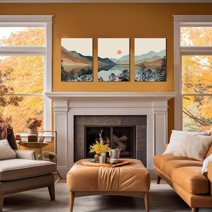 AKWISH Framed Mountain Canvas Wall Art Set of 3, Boho Watercolor Poster Prints - Image 7