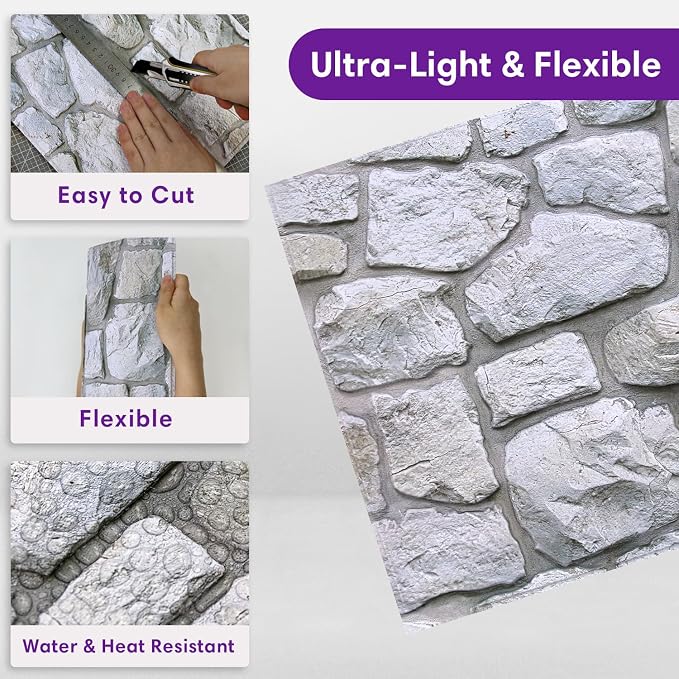 3D Faux Stone Wall Panels Peel and Stick, Stone-Look Textured Wall Sticker - Image 5