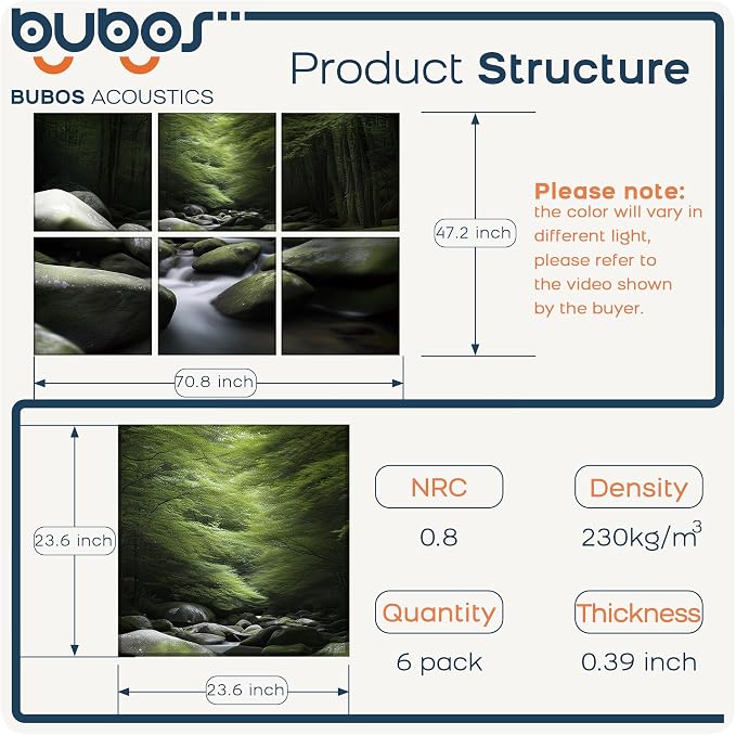 BUBOS 6 Pack Self-Adhesive Acoustic Wall Panels, 70.8" x 47.2" Sound Panels - Image 2