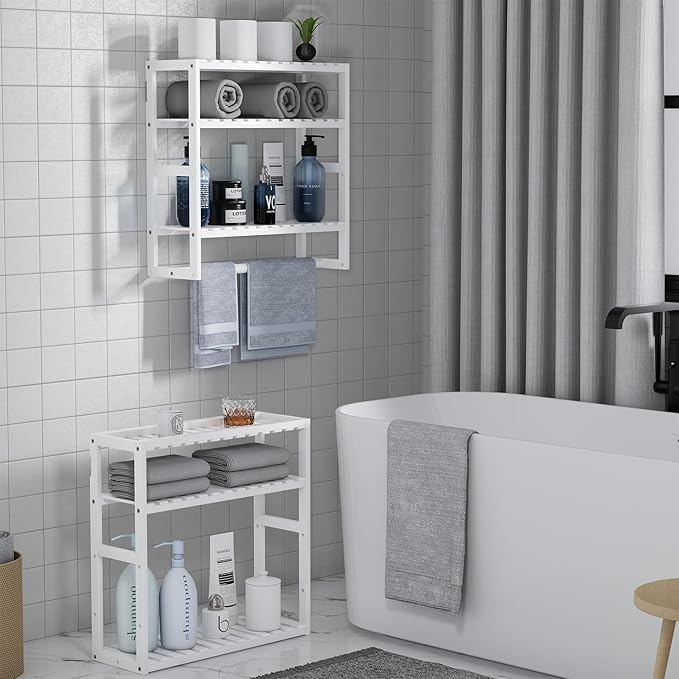 Towel Rack Bathroom Storage Shelves Over The Toilet - Image 3