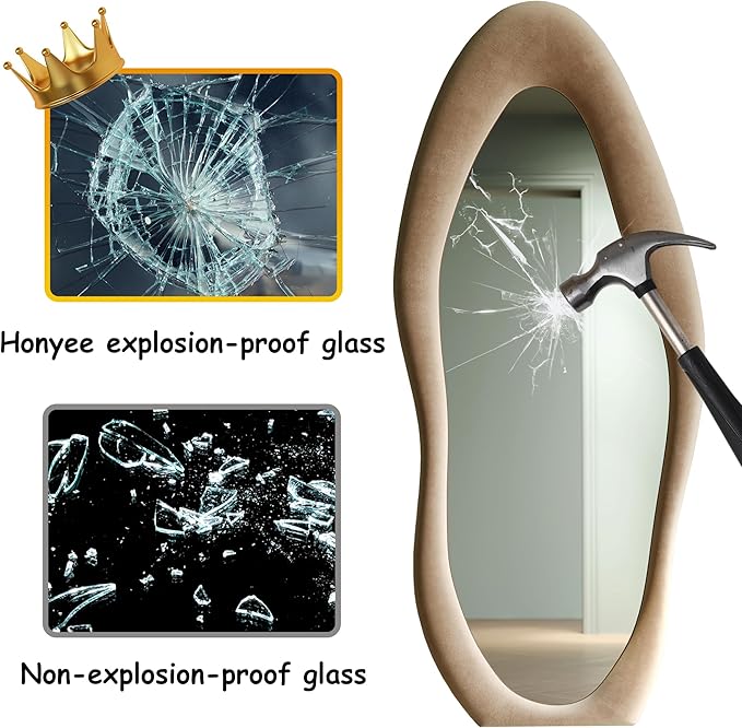 Honyee Full Length Mirror, Flannel Wrapped Wooden Frame Floor Mirror, Irregular - Image 6