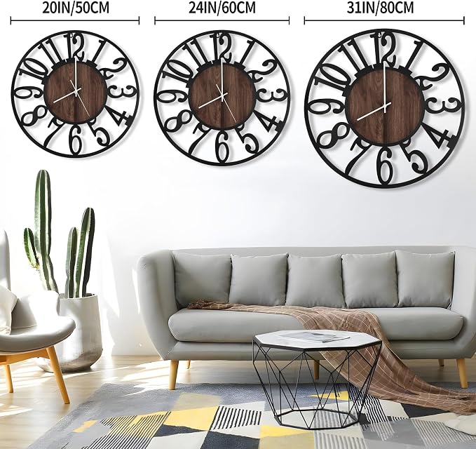 LEIKE Large LED Wall Clocks, Non Ticking, Battery Operated Rustic Round Modern - Image 3