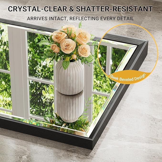 60 x 36 Black Framed Mirror for Bathroom, Beveled Black Bathroom Vanity Mirror - Image 3