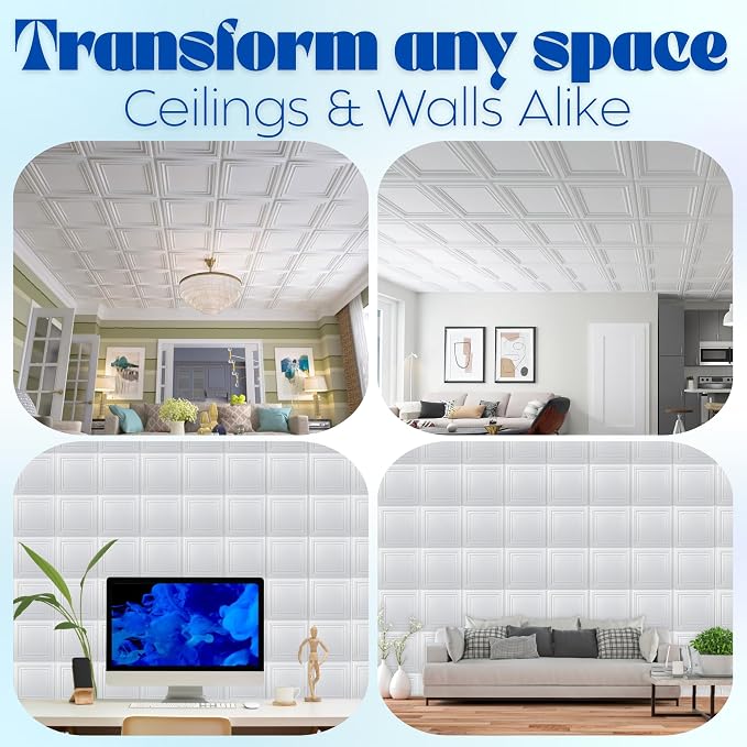 Art3d 48-Pack PVC Drop Ceiling Tiles, 2ft x 2ft, Crisp White Finish - Image 5