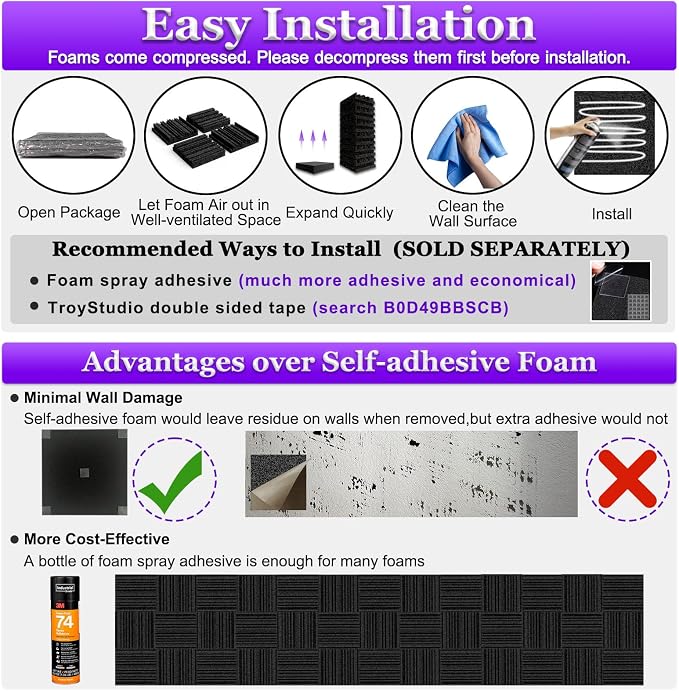 TroyStudio Thick Acoustic Foam Panels, Dense Soundproof Padding Tile, Recording - Image 6