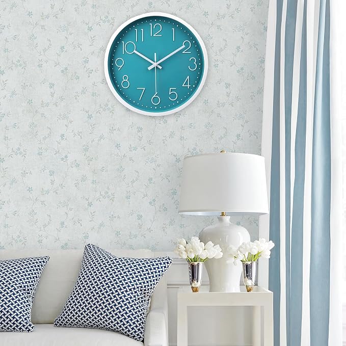jomparis 12 Inch Silent Non-Ticking Battery Operated Round Turquoise Wall Clock - Image 3