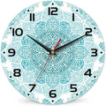 Teal Mandala Flower Wall Clock, Silent Non-Ticking, Battery Operated, Wooden by DEMACYA