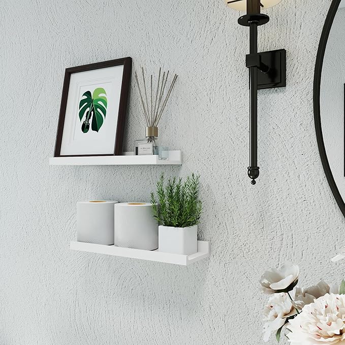 White Floating Shelves for Wall Decor, Wall Mounted Wood Storage Shelf for - Image 4