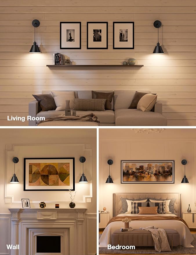 NIORSUN Matte Black Battery Operated Wall Sconce Set of 2, 5200mAh Dimmable - Image 3