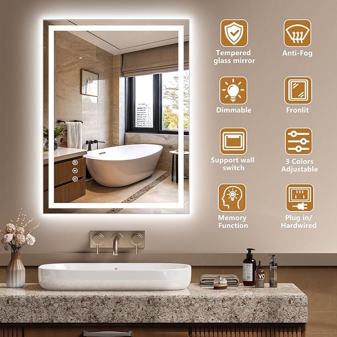 24x32 Inch LED Lighted Bathroom Mirror - Image 2