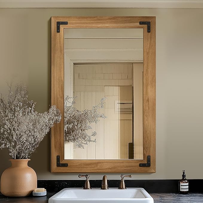 Bathroom Mirror for Wall with Wooden Frame, Bedroom Decor, Vertical or by TRAHOME