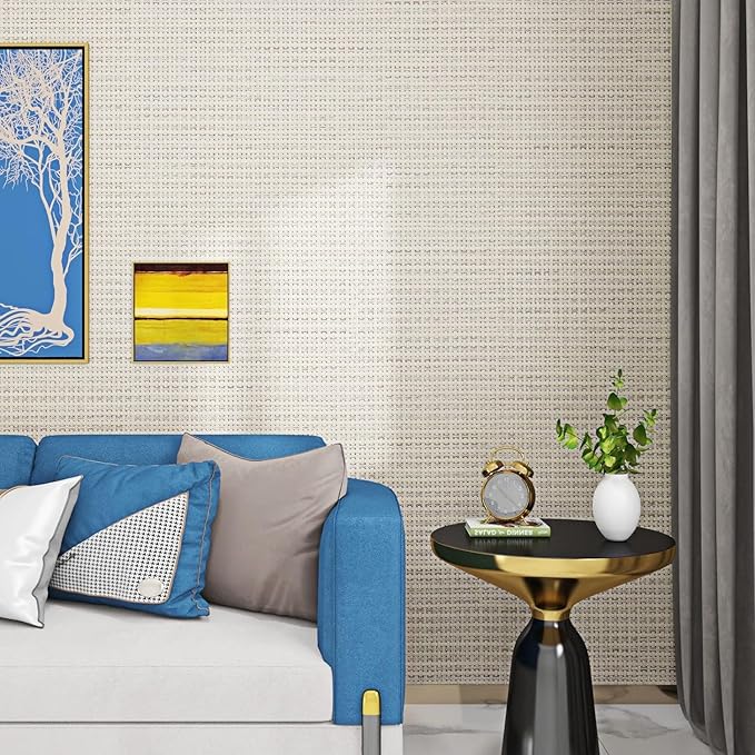 FunStick 24"x394" Grasscloth Peel and Stick Wallpaper Textured Removable Beige - Image 6