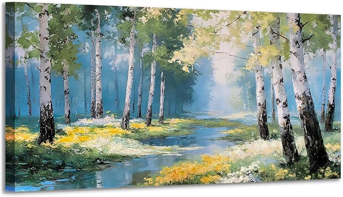 Ardemy Birch Forest Stream Canvas Wall Art, Calming Nature Scenery by Ardemy