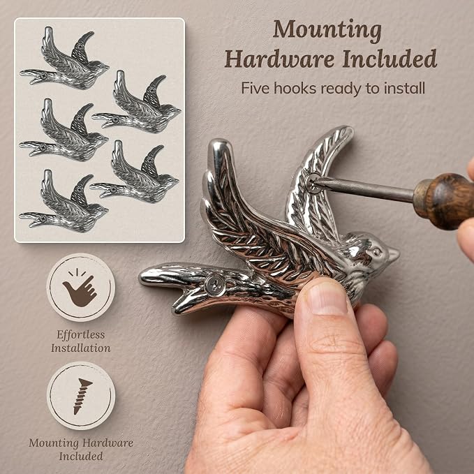 Flying Bird Decorative Wall Hooks Cast Iron, Wall Mounted - Image 4