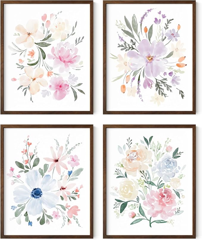 Bouquet Set Art Print Framed Walnut 16x20 by HausandHuesArtPrints