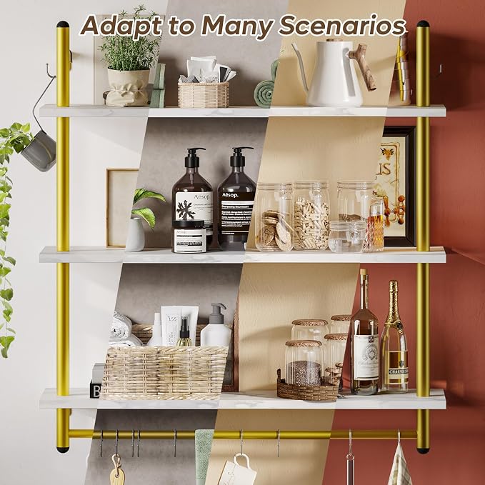 Bestier 31" Industrial Pipe Shelving, Floating Kitchen Wall Shelves 3 Tier - Image 8