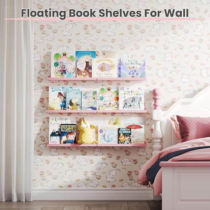 upsimples Pink Shelves for Wall, Living Room, Game Room, 6 Pack Wall Mounted - Image 5