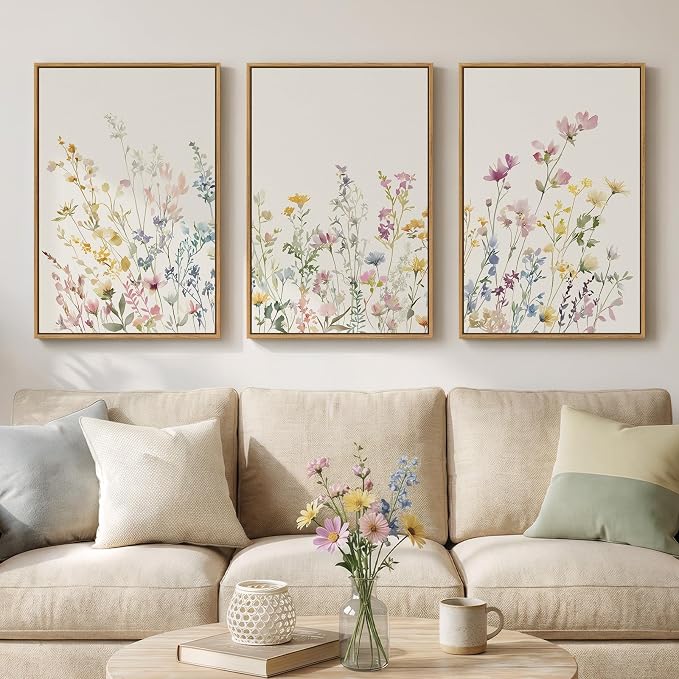 3 Piece Framed Watercolor Floral Canvas Wall Art - Image 2