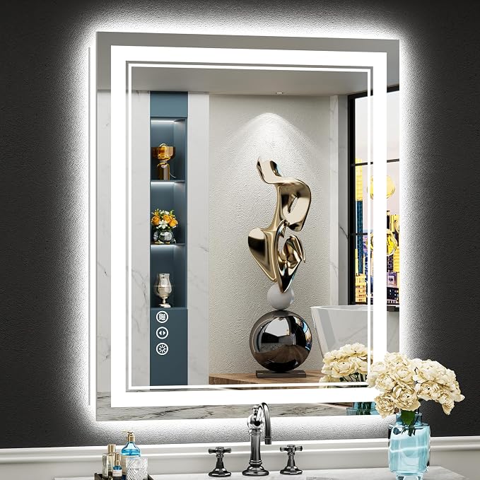 24x36 LED Bathroom Mirror with Lights, Backlit and Front Lit Anti-Fog Lighted by Awandee