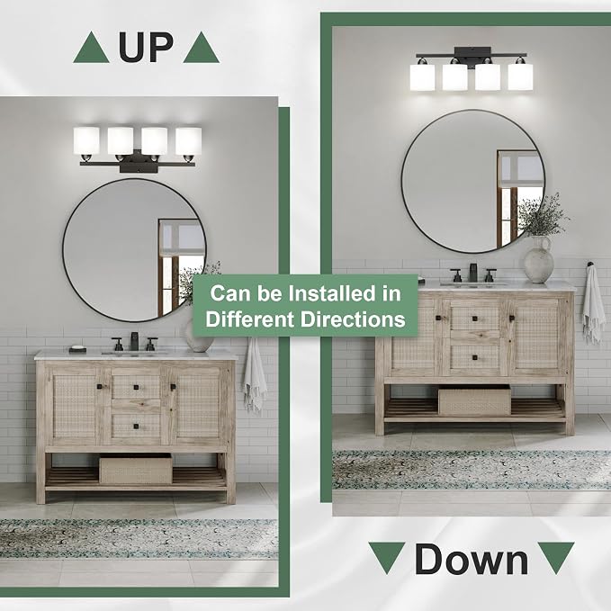 Black Bathroom Lighting Fixtures Over Mirror, 4-Light Anti-Rust Vanity Light - Image 5