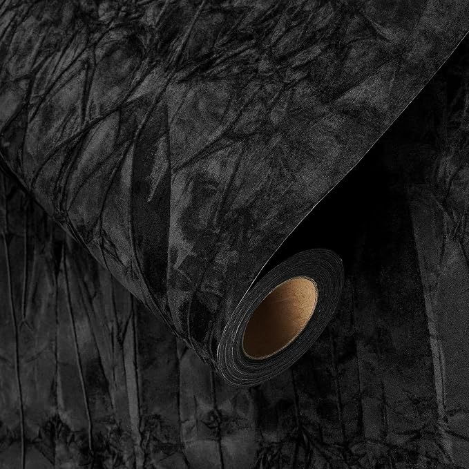 YENHOME Black Velvet Textured Peel and Stick Wallpaper Vintage Crinkle Velvet - Image 7