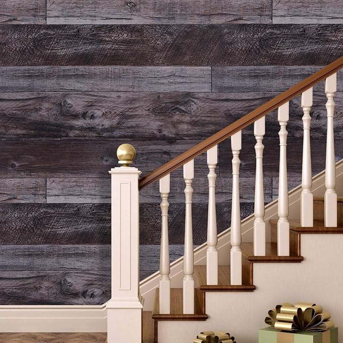 WENMER Grey Wood Peel and Stick Shiplap Self Adhesive Wallpaper - Image 3