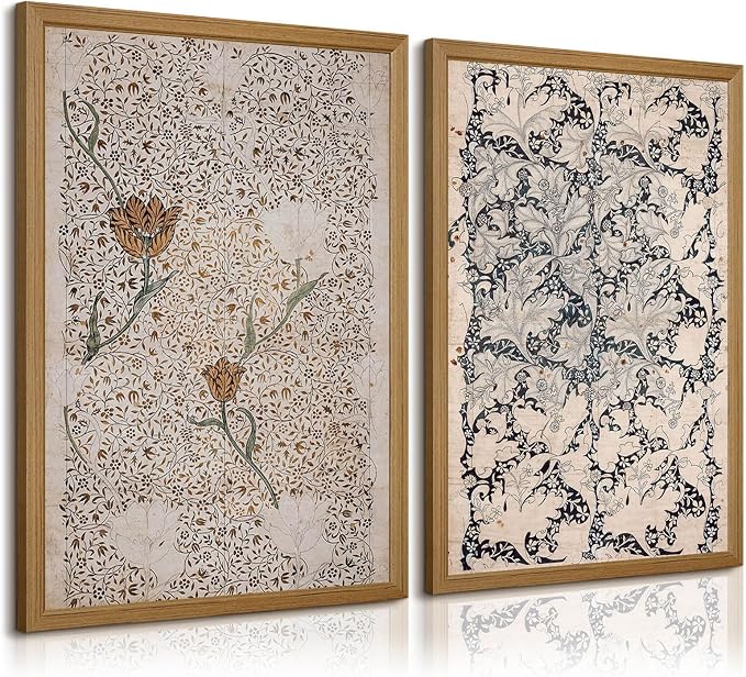 Vintage Botanical Wall Art Prints Set of 2 Antique Sketch Wall Art Decor by Unknown