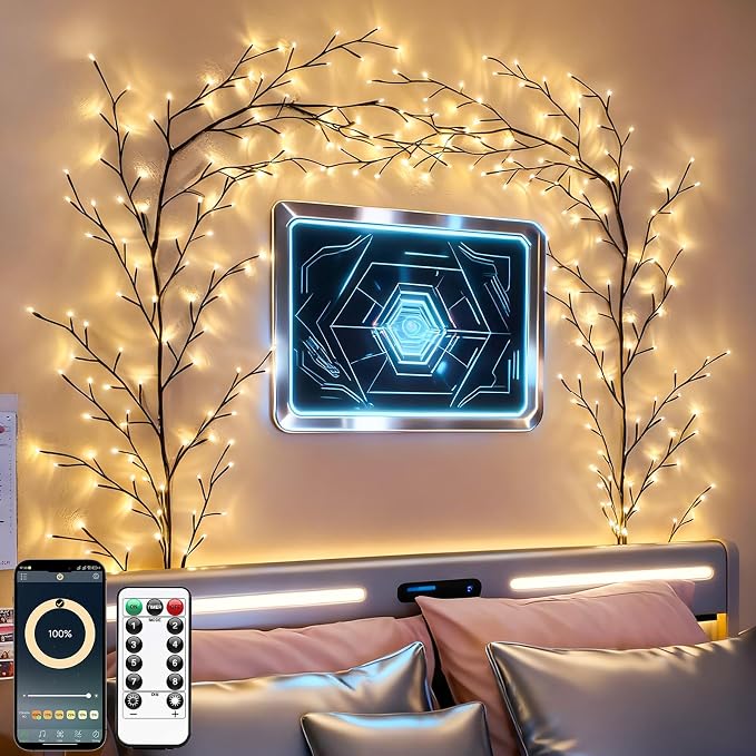 GOESWELL Smart Vine Light for Room Decor: 7.5ft 144 LEDs Music Timer Dimmable by SolarOutdoorLights