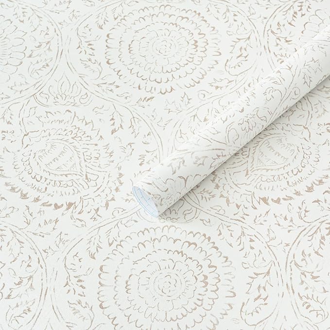Heroad Boho Peel and Stick Wallpaper Modern Floral Wall Paper Neutral Beige by HeroadBrand