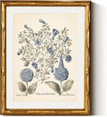 InSimSea Gold Bamboo Framed Canvas Wall Art, Retro Blue Hydrangea Botanical by InSimSeaArt