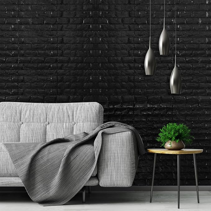 YU LI 3DH 3D Wall Panels Peel and Stick 11PCS Black Foam Brick Wallpaper - Image 3