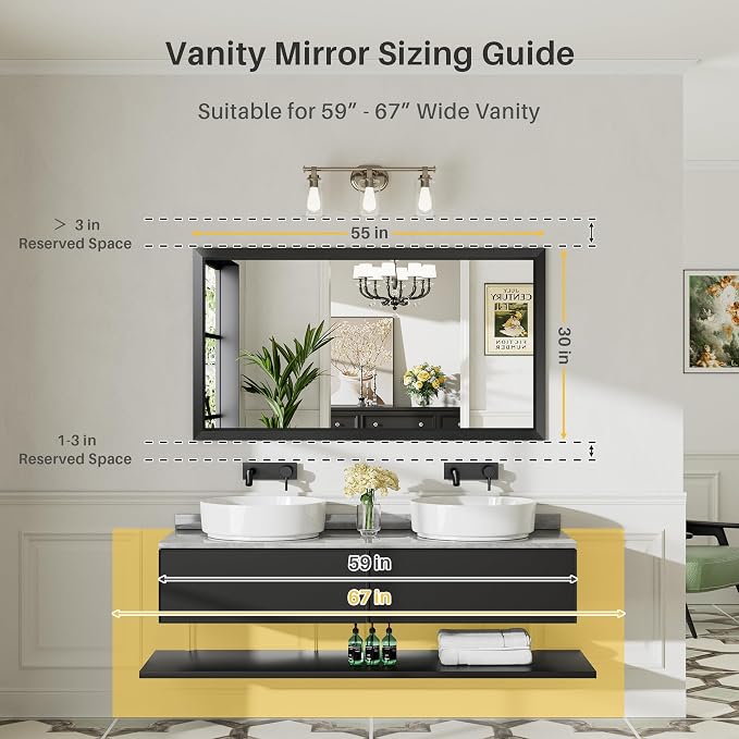 Briivue 55x30 Inch Black Bathroom Mirror - Image 2