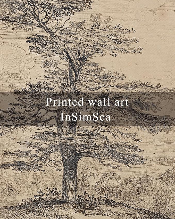 InSimSea Framed Canvas Wall Art, Neutral Sketch Tree Painting, Rustic Nature - Image 7