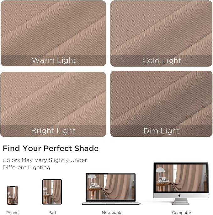 CUCRAF Khaki Blackout Curtains 72 inch Length 2 Panels Set, Rod Pocket Room - Image 4