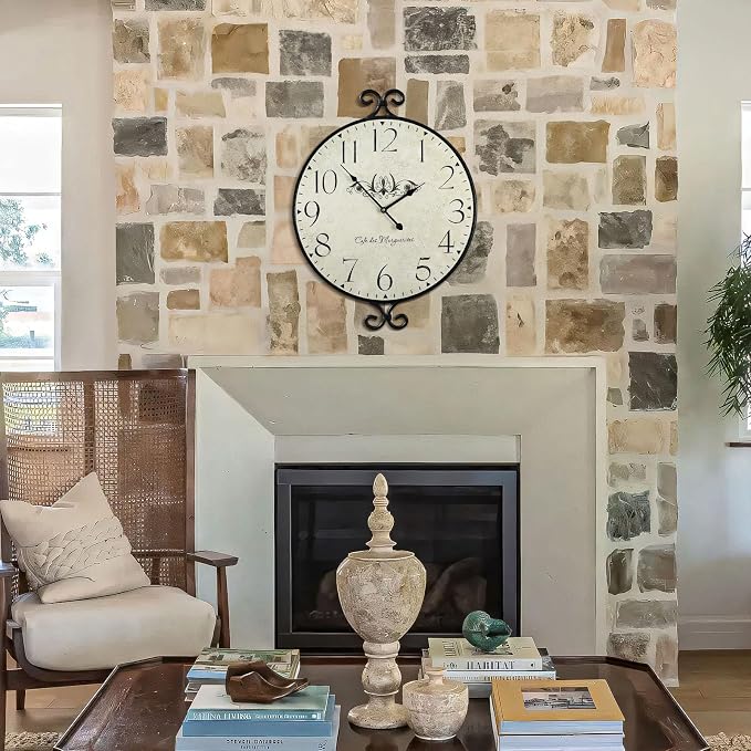Farmhouse Wall Clock, 17H×13.4D Inch, Wrought Iron Frame - Image 5