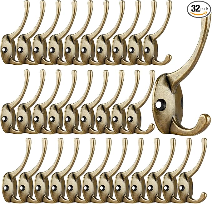 IBosins 32 Pack Antique Brass Coat Hooks Wall Mounted by IBosins